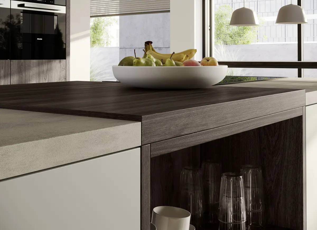 Contur Designküche mit Insel Kieselgrau matt 02