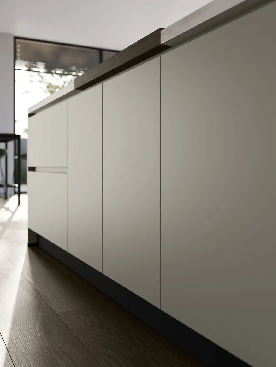 Contur Designküche mit Insel Kieselgrau matt 05